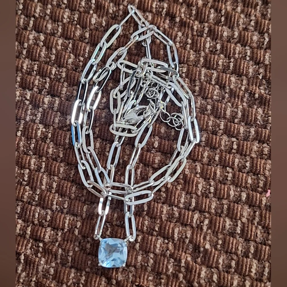 QVC Affinity Gems 🦋Blue Topaz Paperclip Necklace Sterling Silver 18" w/extender - Picture 7 of 12